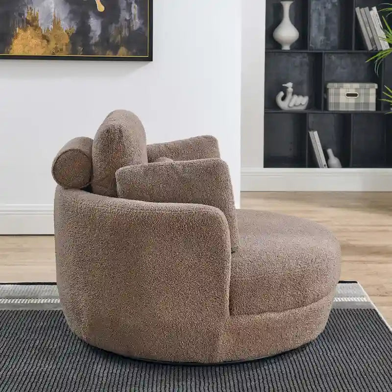 Sillón decorativo giratorio redondo con otomana de almacenaje y 4 cojines