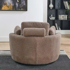 Sillón decorativo giratorio redondo con otomana de almacenaje y 4 cojines