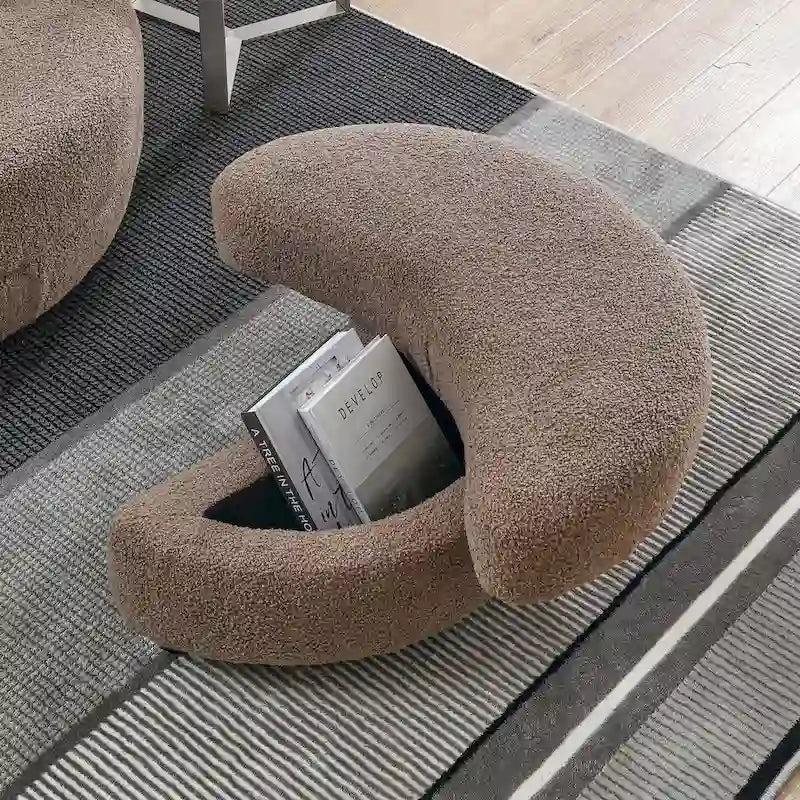 Sillón decorativo giratorio redondo con otomana de almacenaje y 4 cojines