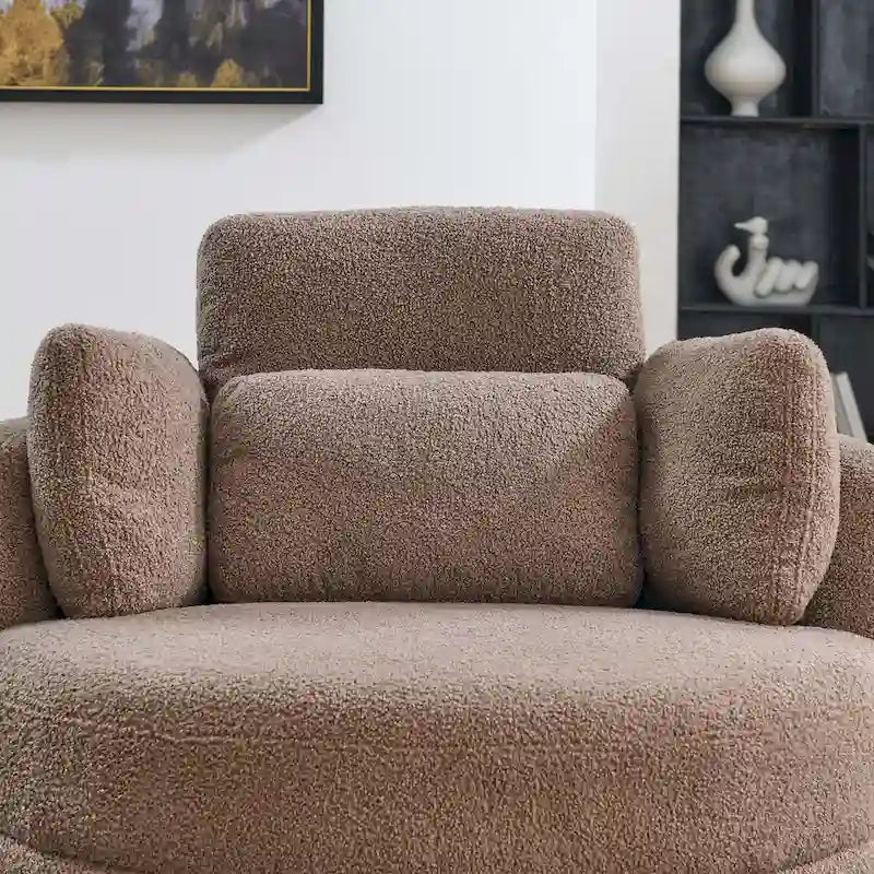 Sillón decorativo giratorio redondo con otomana de almacenaje y 4 cojines