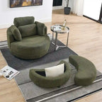 Sillón decorativo giratorio redondo con otomana de almacenaje y 4 cojines