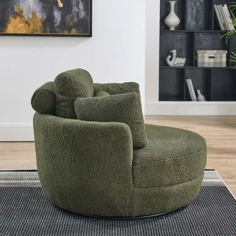 Sillón decorativo giratorio redondo con otomana de almacenaje y 4 cojines