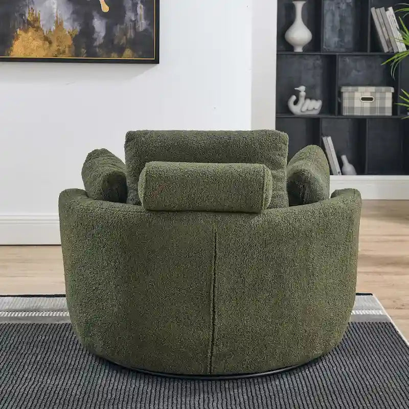 Sillón decorativo giratorio redondo con otomana de almacenaje y 4 cojines