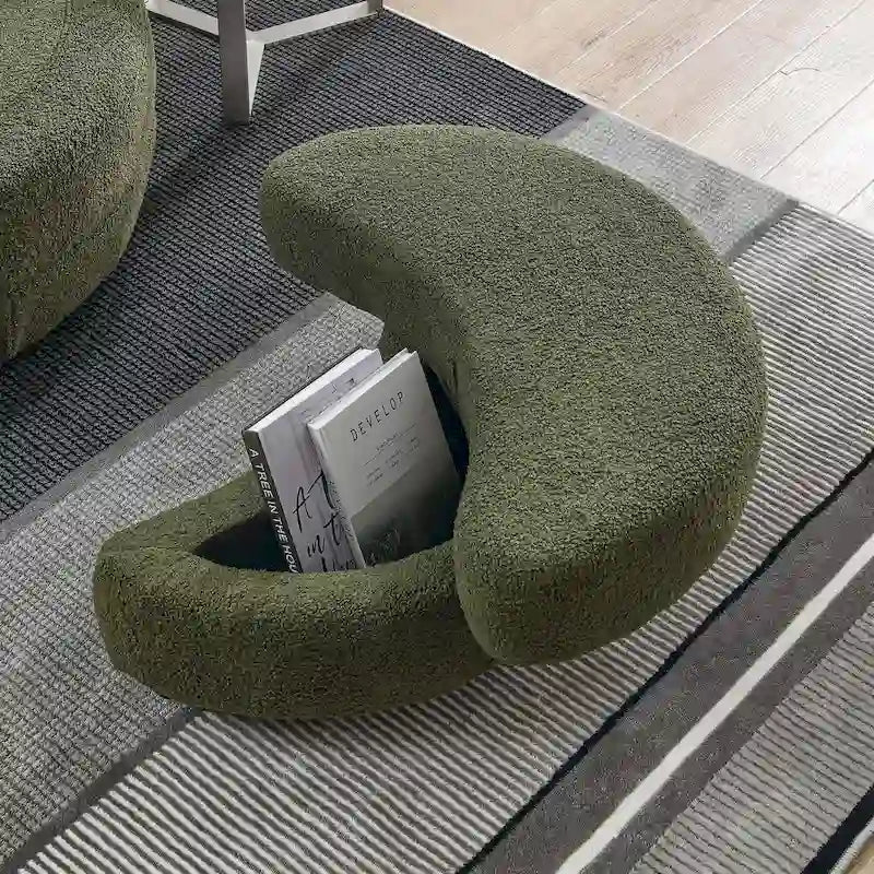 Sillón decorativo giratorio redondo con otomana de almacenaje y 4 cojines