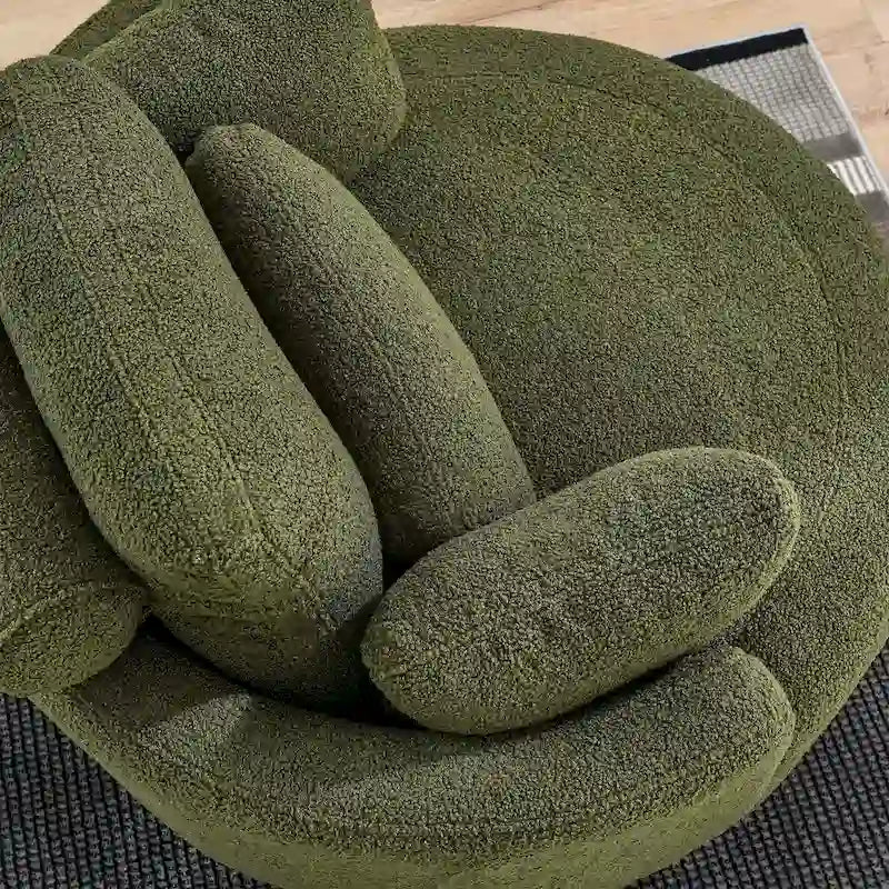 Sillón decorativo giratorio redondo con otomana de almacenaje y 4 cojines