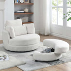 Sillón decorativo giratorio redondo con otomana de almacenaje y 4 cojines