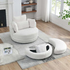 Sillón decorativo giratorio redondo con otomana de almacenaje y 4 cojines