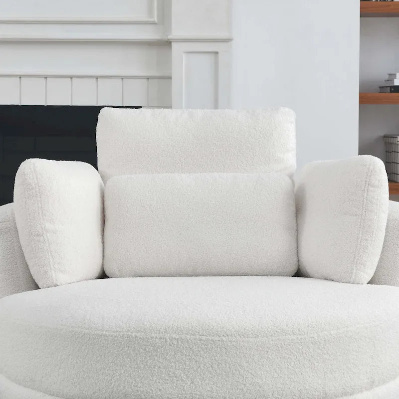 Sillón decorativo giratorio redondo con otomana de almacenaje y 4 cojines