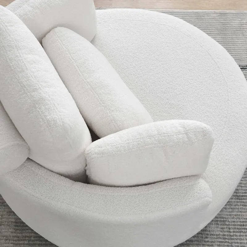 Sillón decorativo giratorio redondo con otomana de almacenaje y 4 cojines