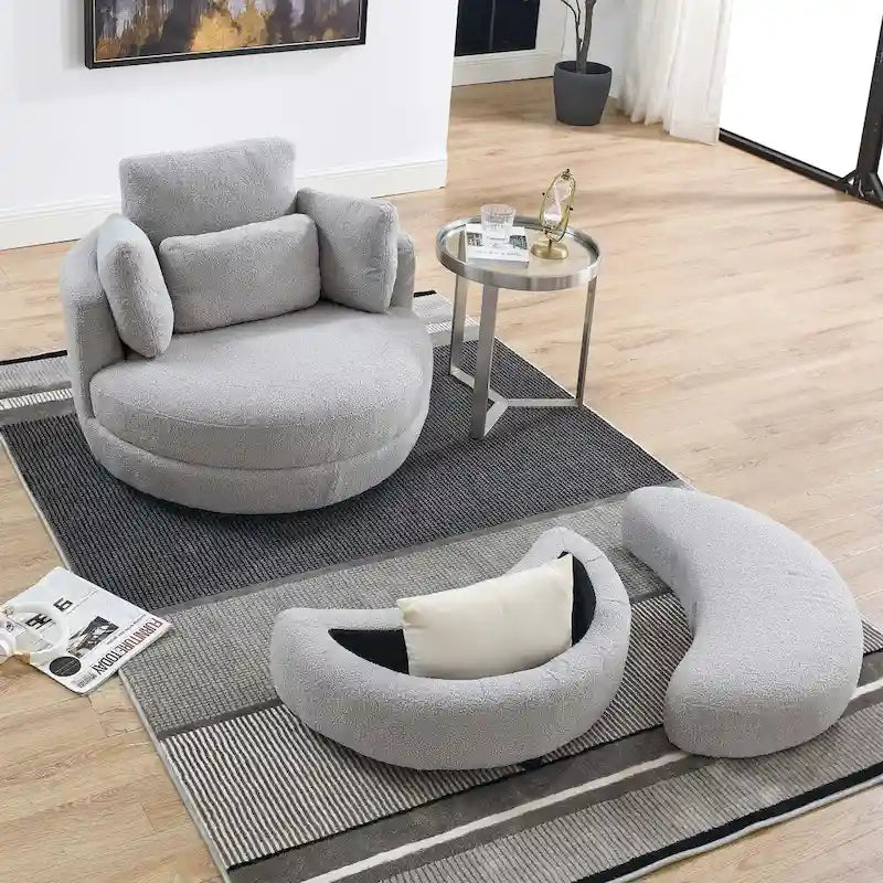 Sillón decorativo giratorio redondo con otomana de almacenaje y 4 cojines