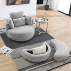 Sillón decorativo giratorio redondo con otomana de almacenaje y 4 cojines