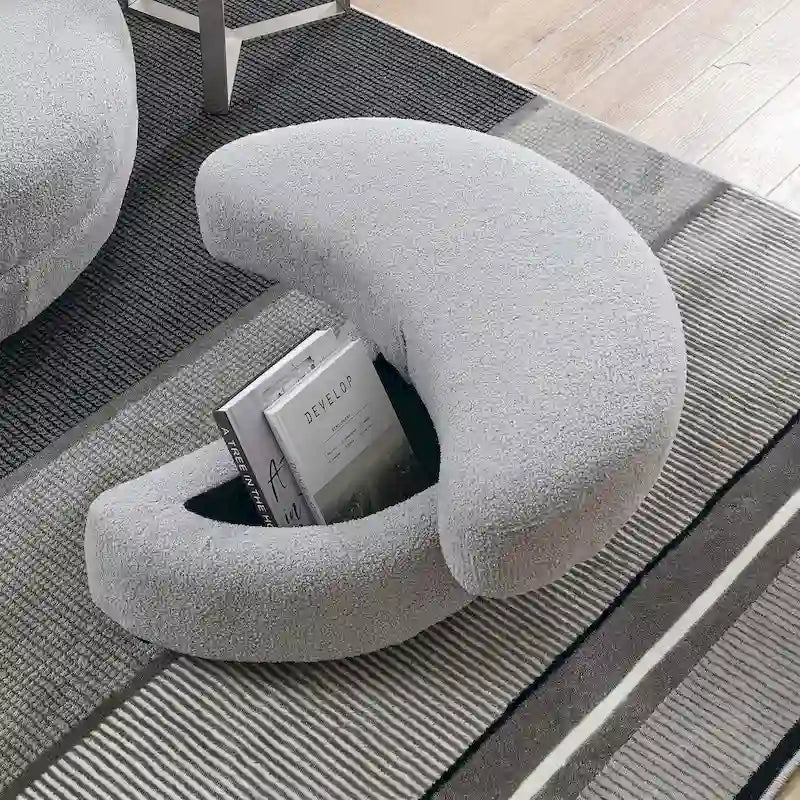 Sillón decorativo giratorio redondo con otomana de almacenaje y 4 cojines