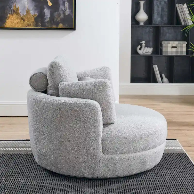 Sillón decorativo giratorio redondo con otomana de almacenaje y 4 cojines