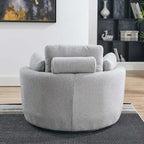 Sillón decorativo giratorio redondo con otomana de almacenaje y 4 cojines