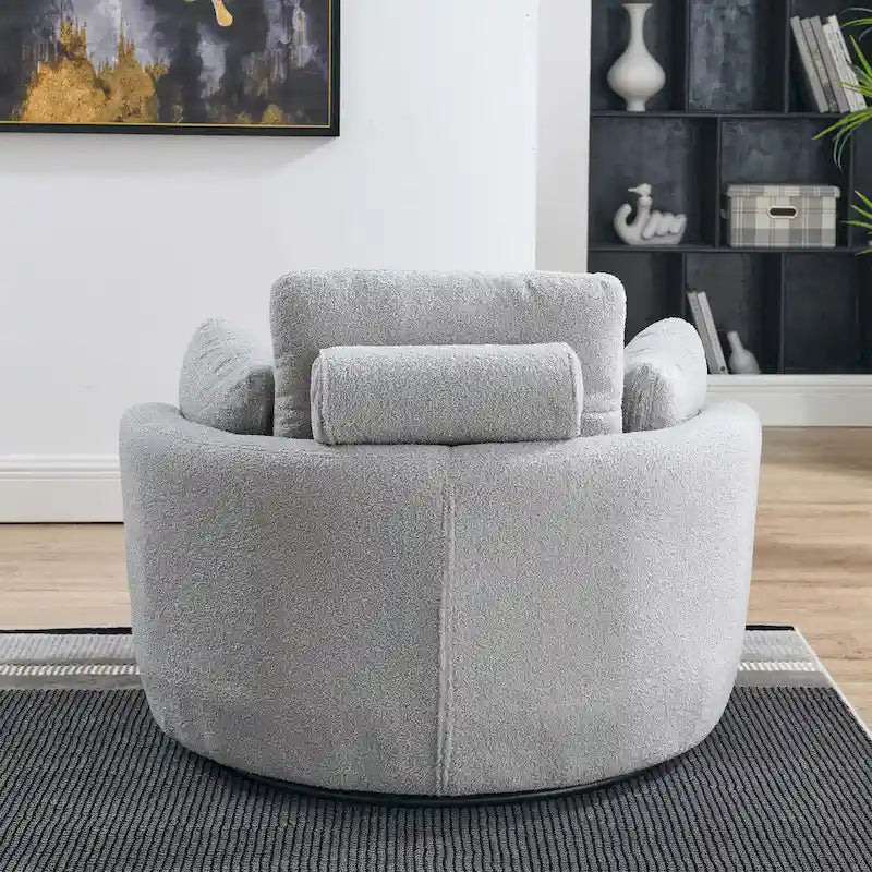 Sillón decorativo giratorio redondo con otomana de almacenaje y 4 cojines