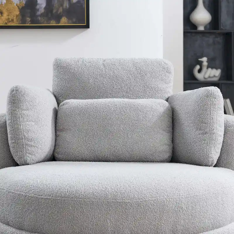 Sillón decorativo giratorio redondo con otomana de almacenaje y 4 cojines