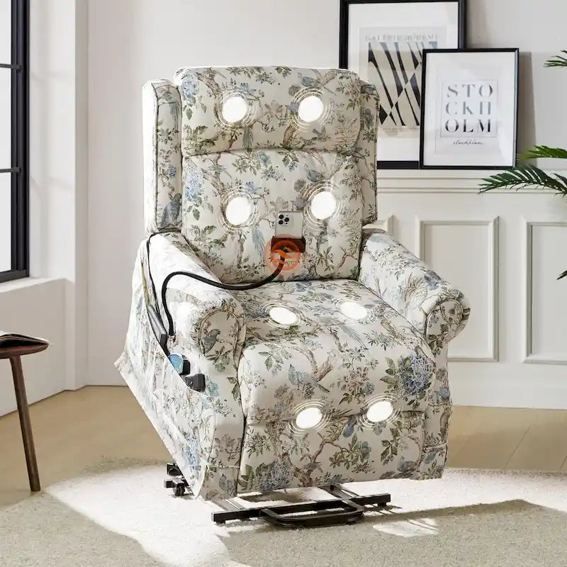 Sillón reclinable eléctrico tradicional con ayuda de elevación, masaje, calor y reposacabezas ajustable