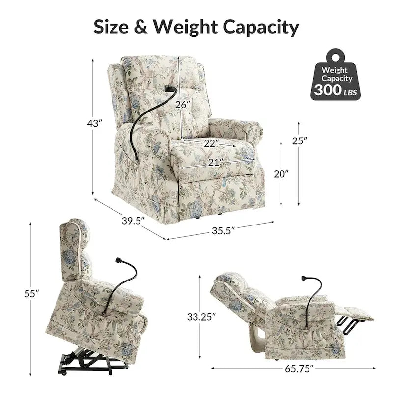 Sillón reclinable eléctrico tradicional con ayuda de elevación, masaje, calor y reposacabezas ajustable