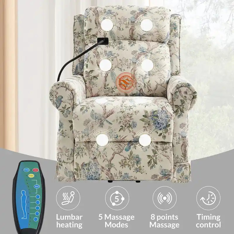 Sillón reclinable eléctrico tradicional con ayuda de elevación, masaje, calor y reposacabezas ajustable