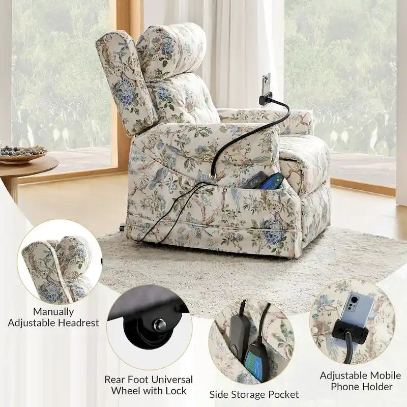 Sillón reclinable eléctrico tradicional con ayuda de elevación, masaje, calor y reposacabezas ajustable