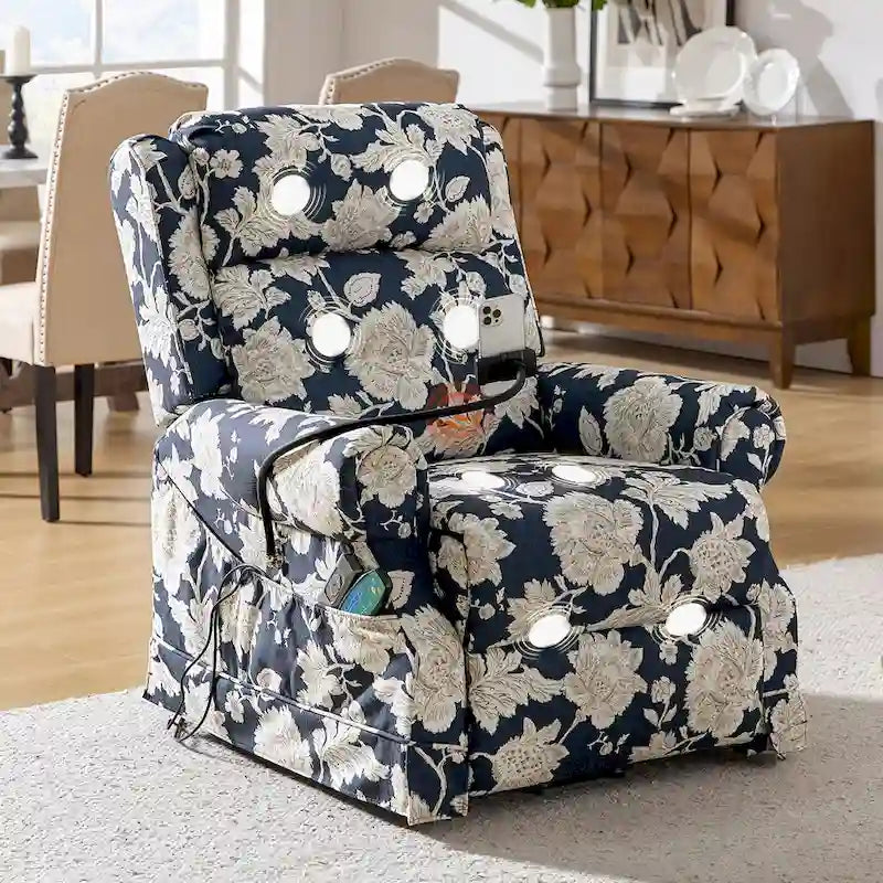Sillón reclinable eléctrico tradicional con ayuda de elevación, masaje, calor y reposacabezas ajustable