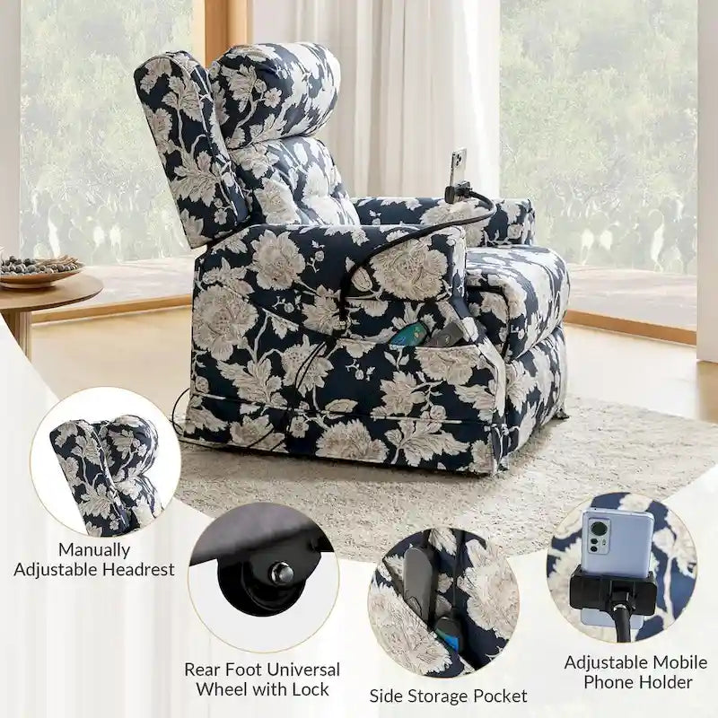 Sillón reclinable eléctrico tradicional con ayuda de elevación, masaje, calor y reposacabezas ajustable