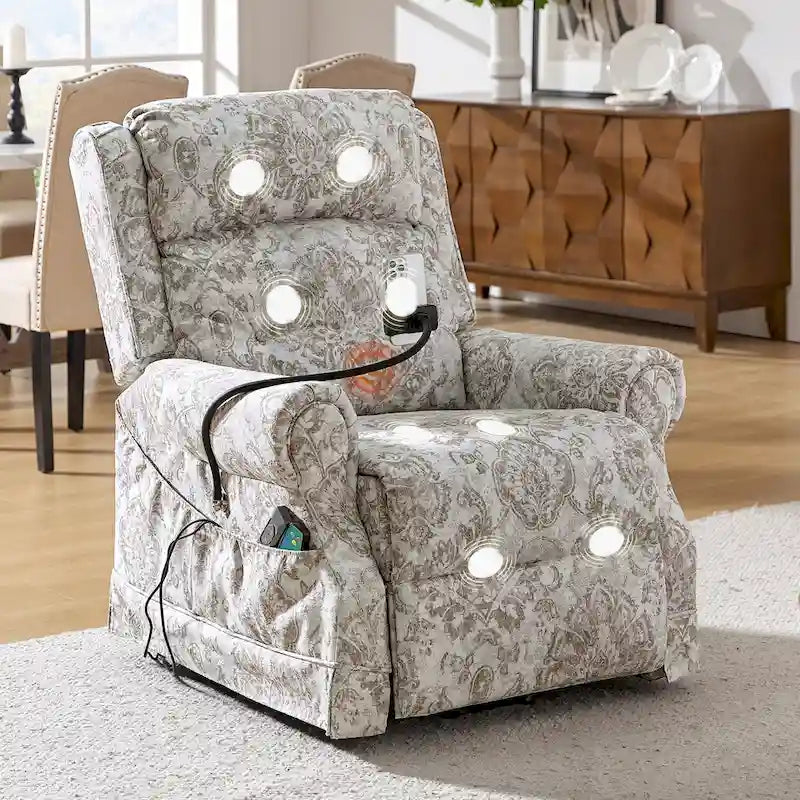 Sillón reclinable eléctrico tradicional con ayuda de elevación, masaje, calor y reposacabezas ajustable