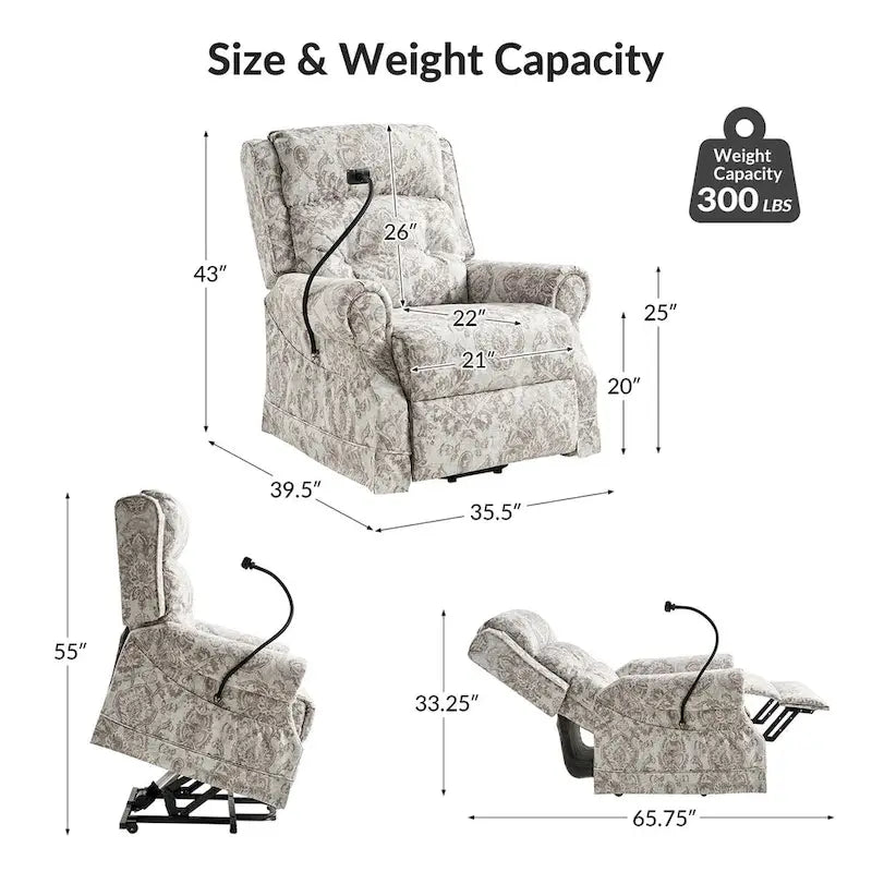 Sillón reclinable eléctrico tradicional con ayuda de elevación, masaje, calor y reposacabezas ajustable