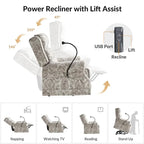 Sillón reclinable eléctrico tradicional con ayuda de elevación, masaje, calor y reposacabezas ajustable