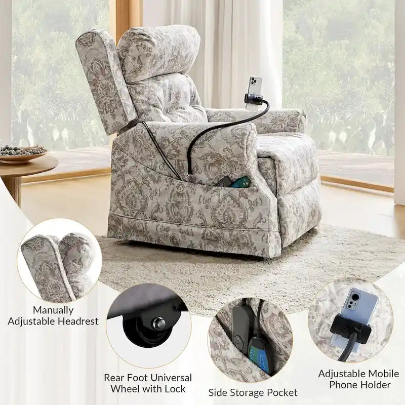 Sillón reclinable eléctrico tradicional con ayuda de elevación, masaje, calor y reposacabezas ajustable