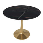 Mesa de Comedor Redonda de 31 Pulgadas con Cubierta de Piedra Sinterizada y Base de Pedestal de Acero