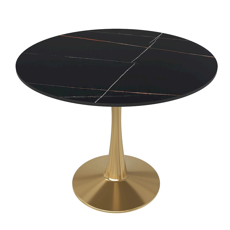 Mesa de Comedor Redonda de 31 Pulgadas con Cubierta de Piedra Sinterizada y Base de Pedestal de Acero