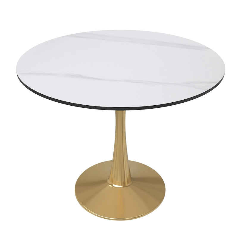 Mesa de Comedor Redonda de 31 Pulgadas con Cubierta de Piedra Sinterizada y Base de Pedestal de Acero