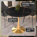 Mesa de Comedor Redonda de 31 Pulgadas con Cubierta de Piedra Sinterizada y Base de Pedestal de Acero