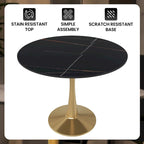 Mesa de Comedor Redonda de 31 Pulgadas con Cubierta de Piedra Sinterizada y Base de Pedestal de Acero