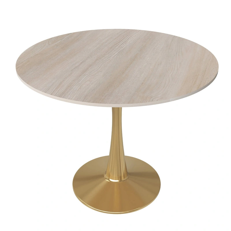 Mesa de Comedor Redonda de 31 Pulgadas con Cubierta de Piedra Sinterizada y Base de Pedestal de Acero