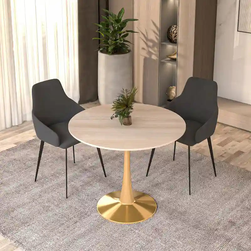 Mesa de Comedor Redonda de 31 Pulgadas con Cubierta de Piedra Sinterizada y Base de Pedestal de Acero