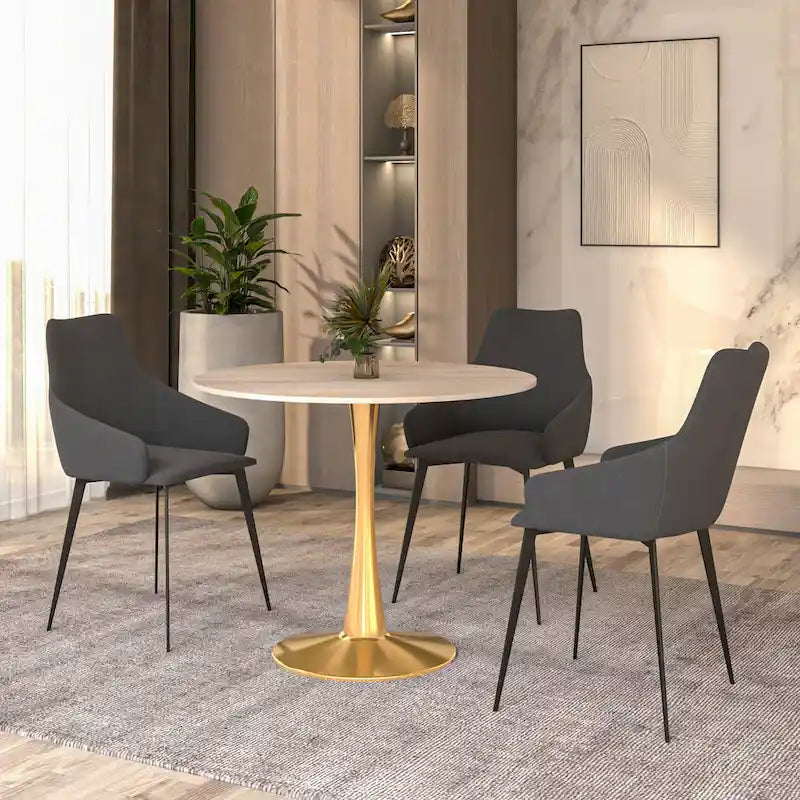 Mesa de Comedor Redonda de 31 Pulgadas con Cubierta de Piedra Sinterizada y Base de Pedestal de Acero