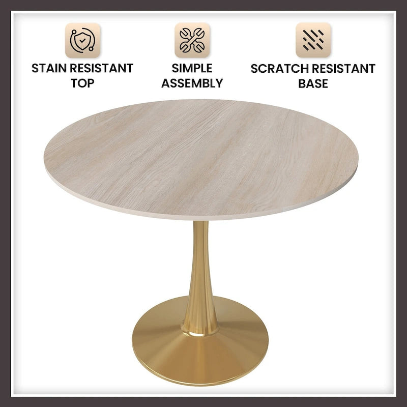 Mesa de Comedor Redonda de 31 Pulgadas con Cubierta de Piedra Sinterizada y Base de Pedestal de Acero
