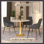 Mesa de Comedor Redonda de 31 Pulgadas con Cubierta de Piedra Sinterizada y Base de Pedestal de Acero