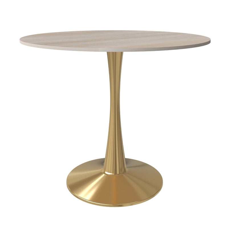 Mesa de Comedor Redonda de 31 Pulgadas con Cubierta de Piedra Sinterizada y Base de Pedestal de Acero