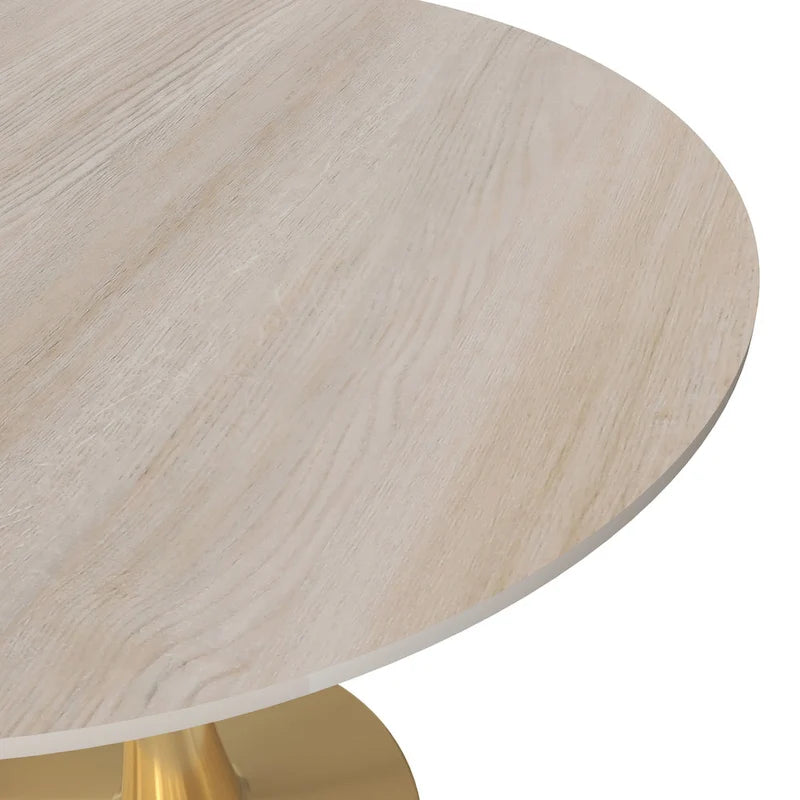 Mesa de Comedor Redonda de 31 Pulgadas con Cubierta de Piedra Sinterizada y Base de Pedestal de Acero