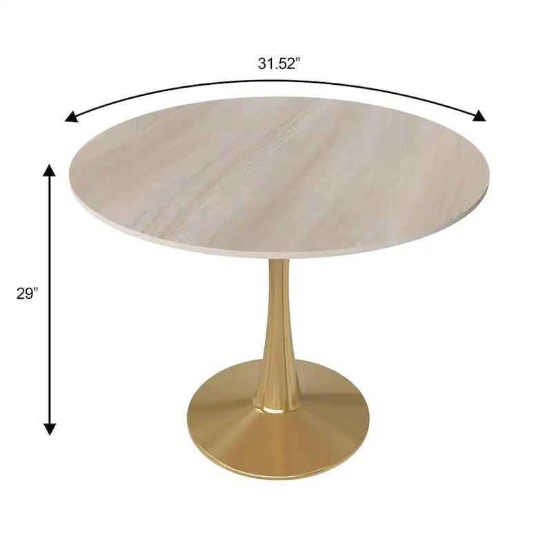 Mesa de Comedor Redonda de 31 Pulgadas con Cubierta de Piedra Sinterizada y Base de Pedestal de Acero