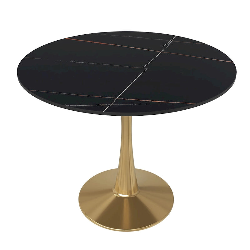 Mesa de Comedor Redonda de 31 Pulgadas con Cubierta de Piedra Sinterizada y Base de Pedestal de Acero
