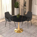 Mesa de Comedor Redonda de 31 Pulgadas con Cubierta de Piedra Sinterizada y Base de Pedestal de Acero