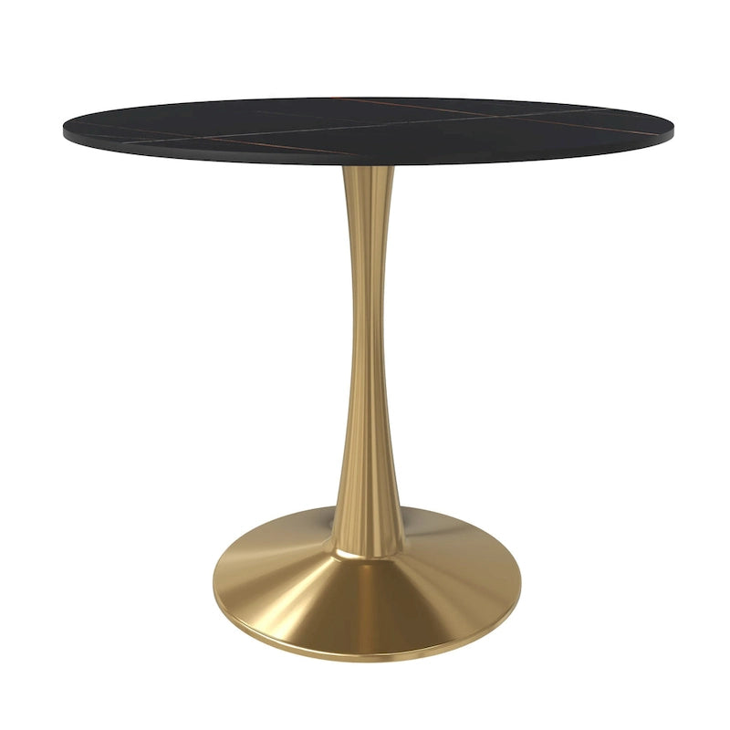 Mesa de Comedor Redonda de 31 Pulgadas con Cubierta de Piedra Sinterizada y Base de Pedestal de Acero