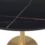 Mesa de Comedor Redonda de 31 Pulgadas con Cubierta de Piedra Sinterizada y Base de Pedestal de Acero