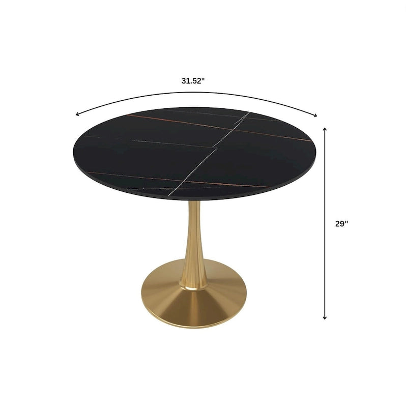 Mesa de Comedor Redonda de 31 Pulgadas con Cubierta de Piedra Sinterizada y Base de Pedestal de Acero