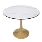 Mesa de Comedor Redonda de 31 Pulgadas con Cubierta de Piedra Sinterizada y Base de Pedestal de Acero