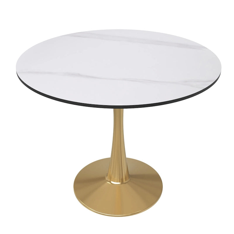 Mesa de Comedor Redonda de 31 Pulgadas con Cubierta de Piedra Sinterizada y Base de Pedestal de Acero